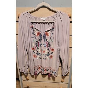 Jodifl Embroidered Mauve Boho Peasant Top – Size Medium